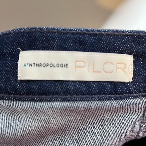 ANTHROPOLOGIE Pilcro Gold Pipe Trimmed Dark Wash Skinny Jeans Plus Size 24 - Picture 4 of 7